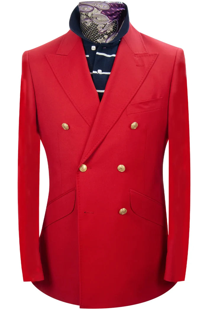 Blazer Red Twill Weave Two Button Double Breasted Blazer