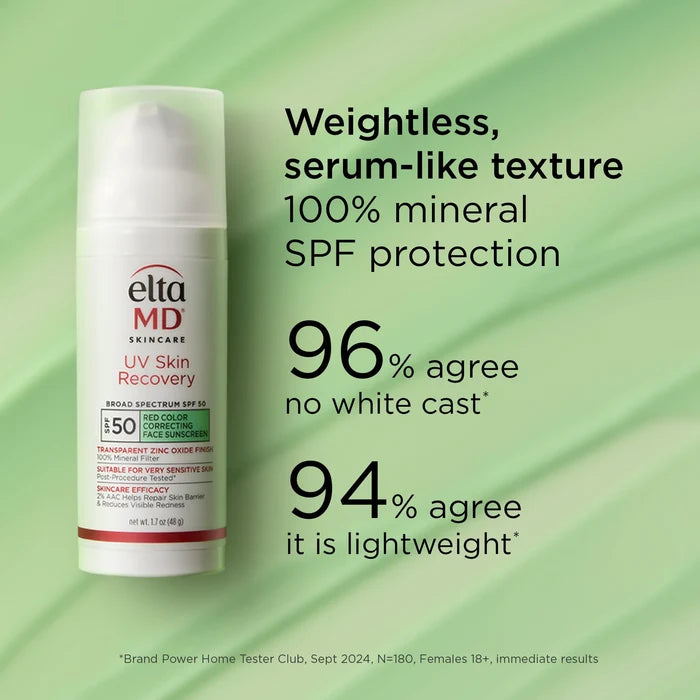 EltaMD UV Skin Recovery red color correcting green tint SPF 50 sunscreen bottle