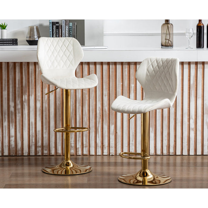 Fauteuil pivotant rembourré Tierone à hauteur réglable avec structure en métal, velours beige moderne (lot de 2)