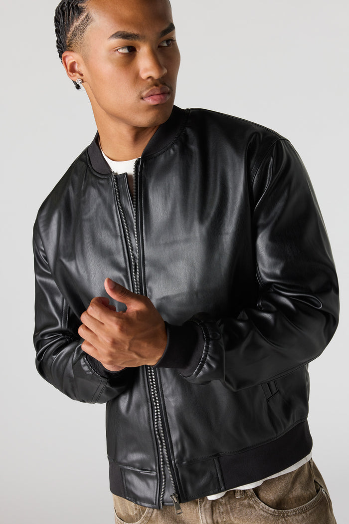Faux Leather Bomber Jacket