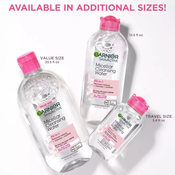 GARNIER Skin Active Micellar Cleansing Water All In 1 Cleanses + Removes Makeup + Soothes غارنييه ماء ميسلار لتنظيف البشرة وازالة المكياج وتهدئتها