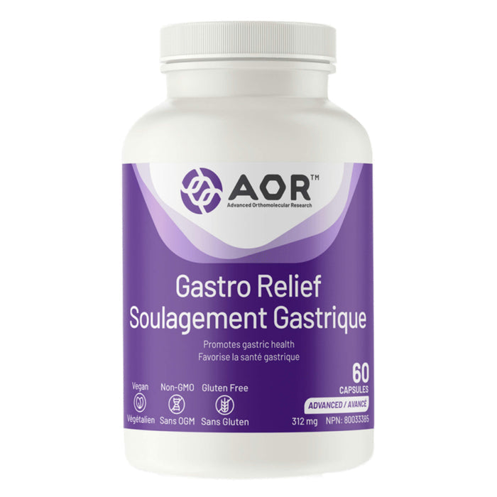 Bottle of AOR Gastro Relief 312mg 60 Capsules