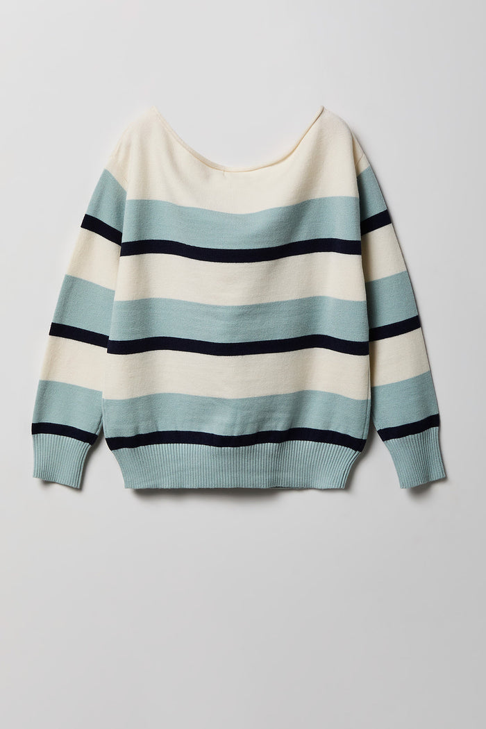 Girls Striped Boat Neck Sweater