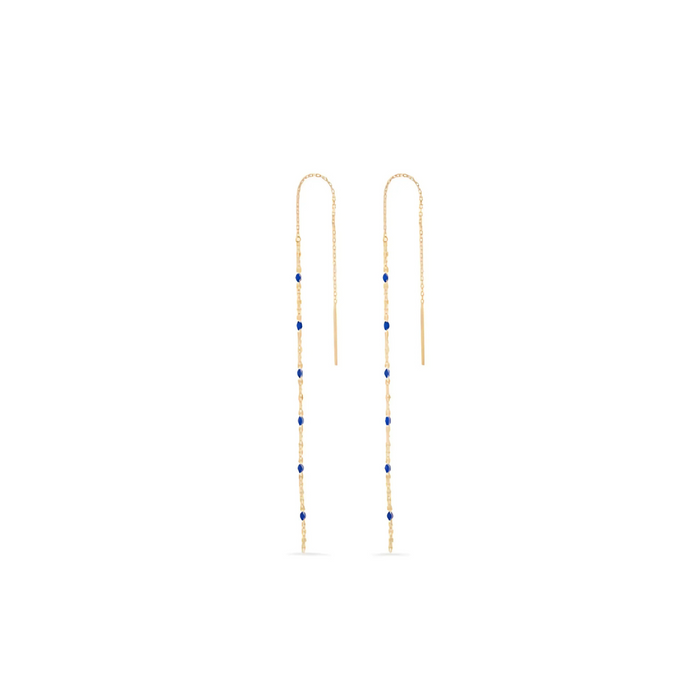 Gold vermeil anchor chain threader earrings with blue enamel beads