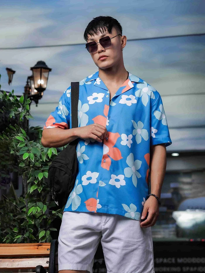 House Of Koala Blue Tropical Printed Cuban Collar Classic Relaxed Fit Resort Shirt