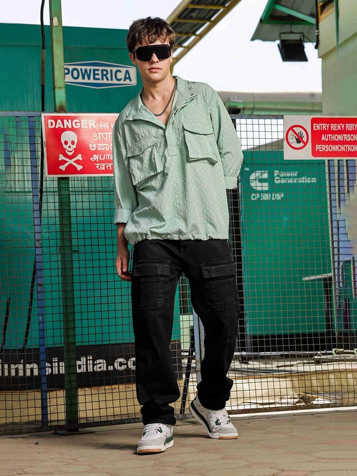 House Of Koala Green Oversized Textured Shirt Shacket