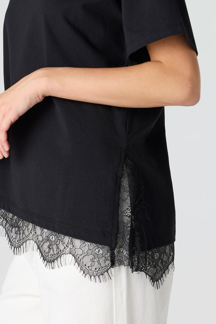 Luxe Heavy Cotton Boxy Lace Hem T-Shirt