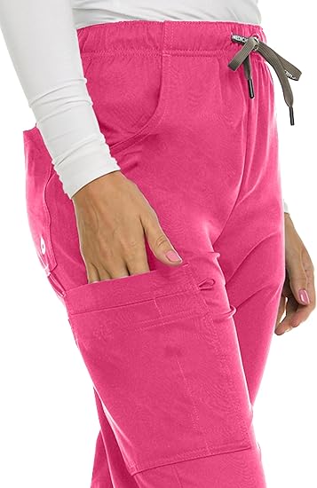 Medichic Eleanor V-Neck Top with Joelle Elastic Drawstring Cargo Pants Scrub Set - Shocking Pink