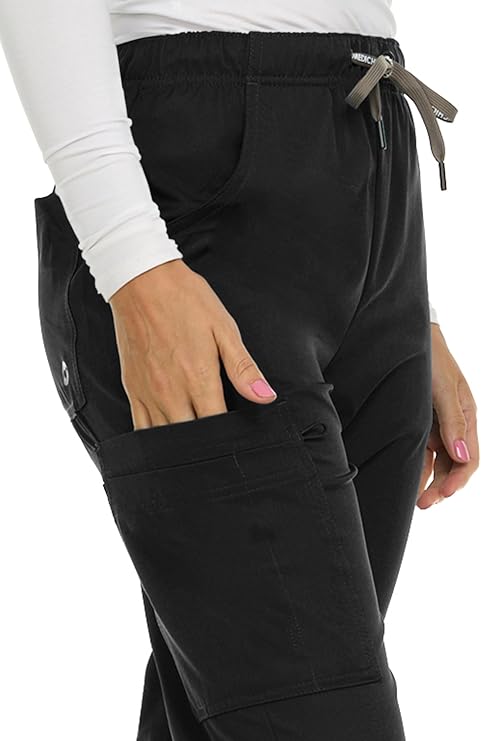Medichic Eleanor V-Neck Top with Tall Joelle Elastic Drawstring Cargo Pants Scrub Set - Black