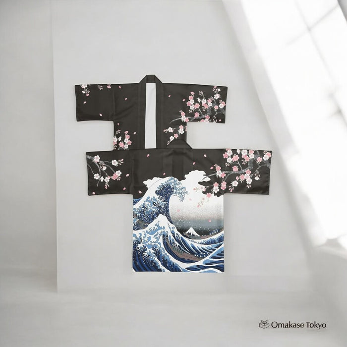 Noren Kobo Happi Jacket – White Wave & Cherry Blossom