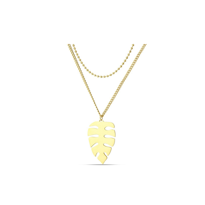 Polo Exchange Leaf Charm Pendant Gold Tone Necklace
