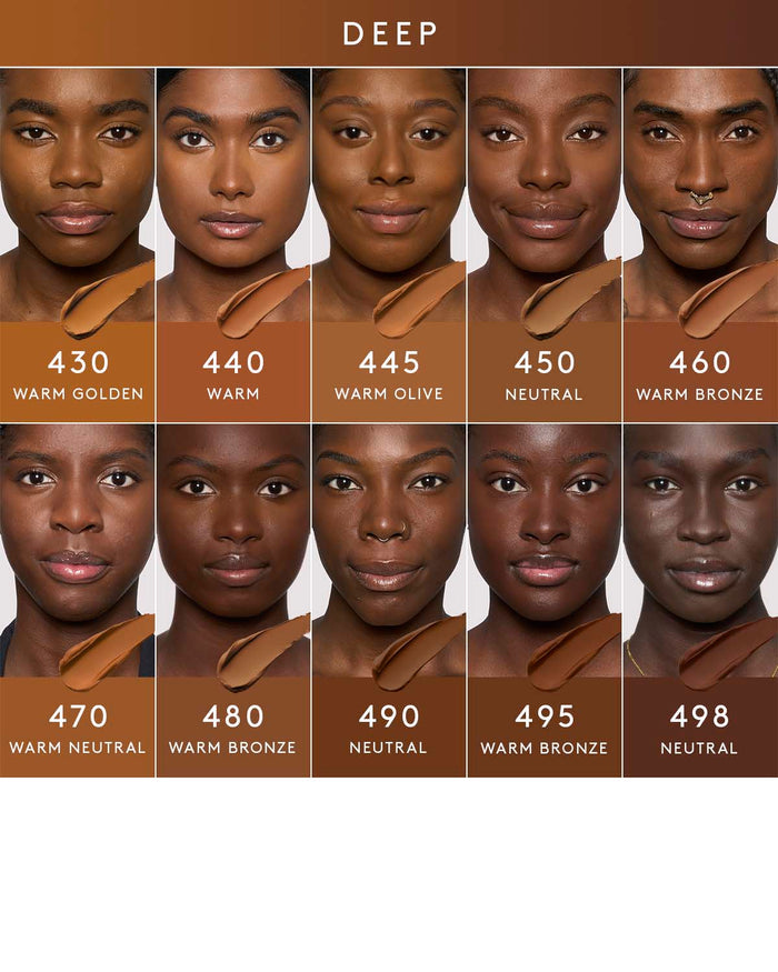 Deep skin toned model shade grid