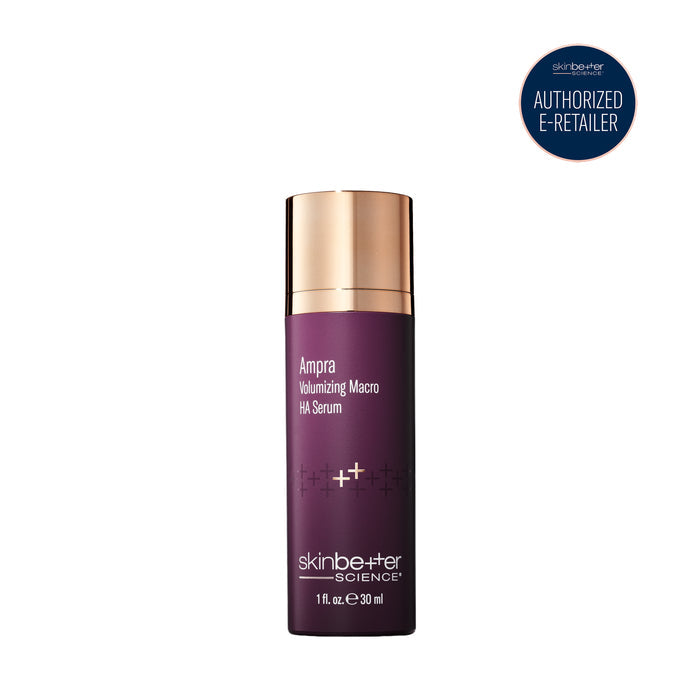 skinbetter Ampra Volumizing Macro HA Serum bottle, 30 ml, purple and gold