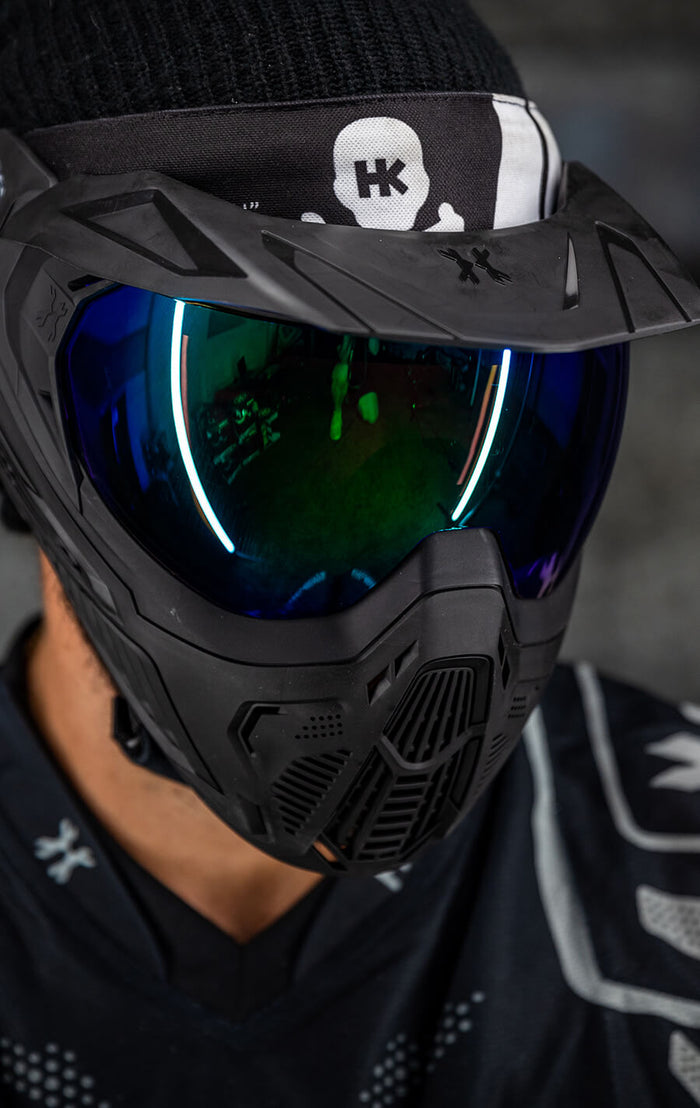 Quest SLR Goggle with Aurora Green Lens and Universal Black Visor. Visor not included.