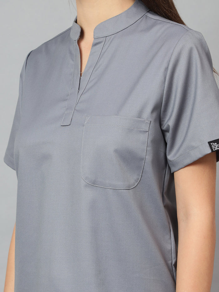 Stretchable (2Way) Women Graphite Mandarin Neck Scrub Top