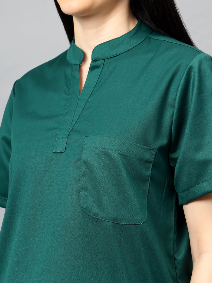 Stretchable (2Way) Women Hunter Green Mandarin Neck Scrub Top