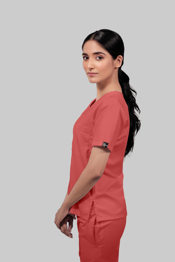 Stretchable (2Way) Women Peach V-Neck Scrub Top