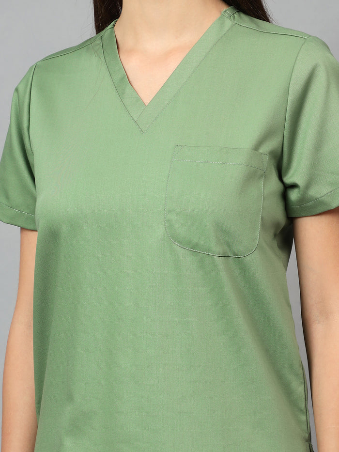 Stretchable (2Way) Women Pista Green V-Neck Scrub Top