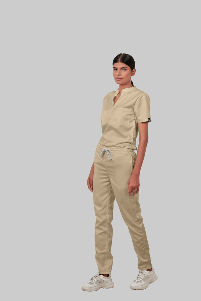 Stretchable (4Way) Women Beige Straight Scrub Pant