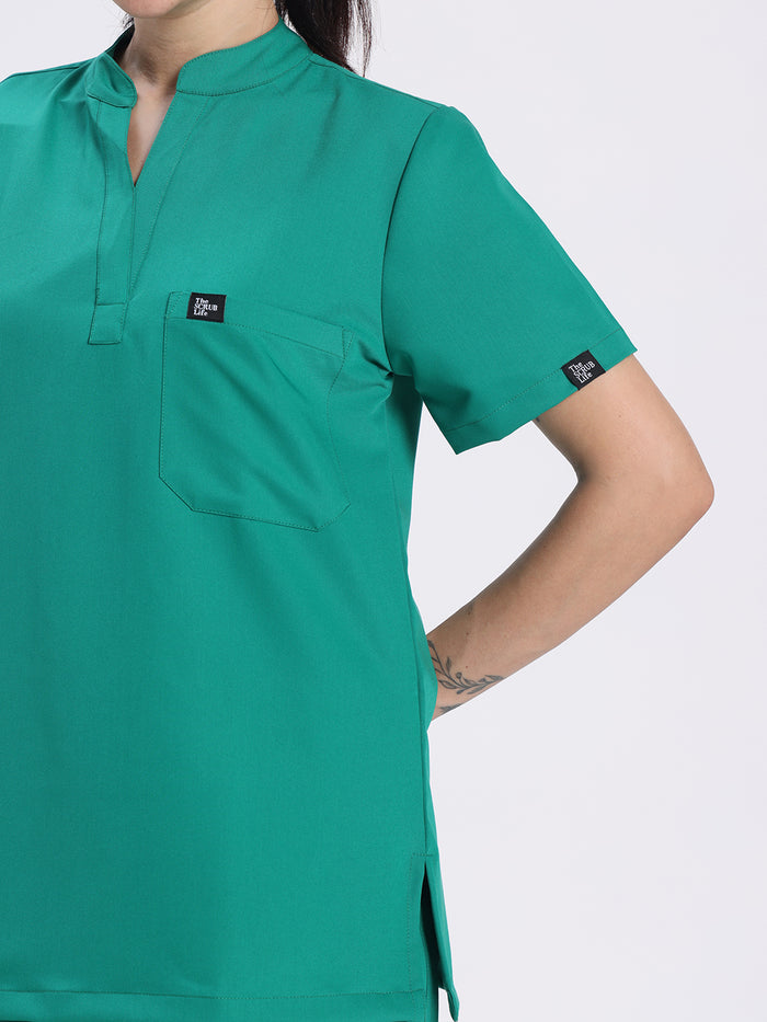 Stretchable (4Way) Women Sea Green Mandarin Neck Scrub Top