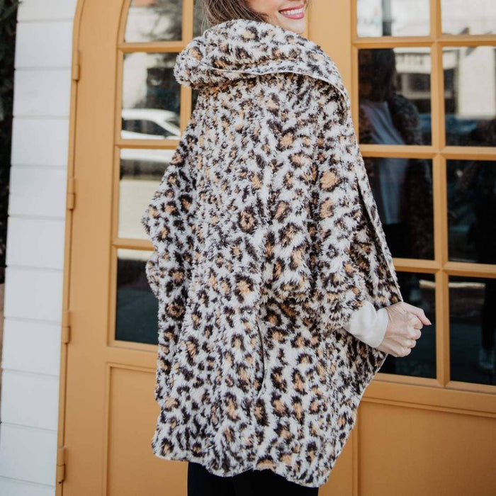 Tan Leopard Lightweight BODY WRAP with Hood and Pockets