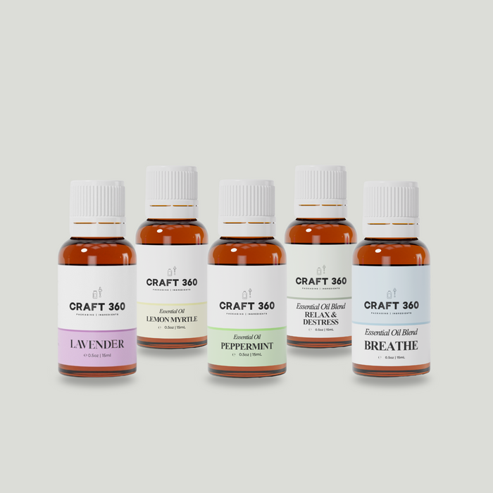 A collection of 5 bottles of Essential Oils from Craft 360 for daily use.
