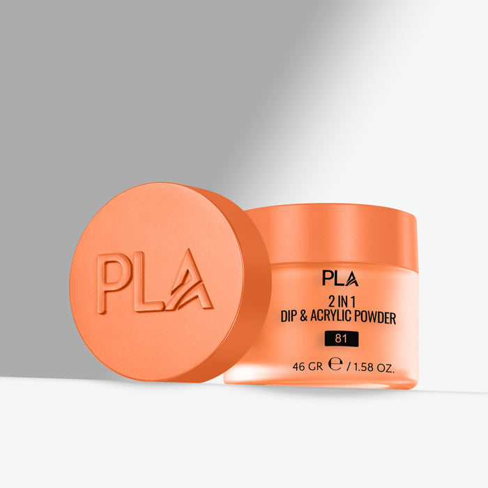 Orange jar of PLA 2 in 1 Dip & Acrylic Powder with lid on a gray background