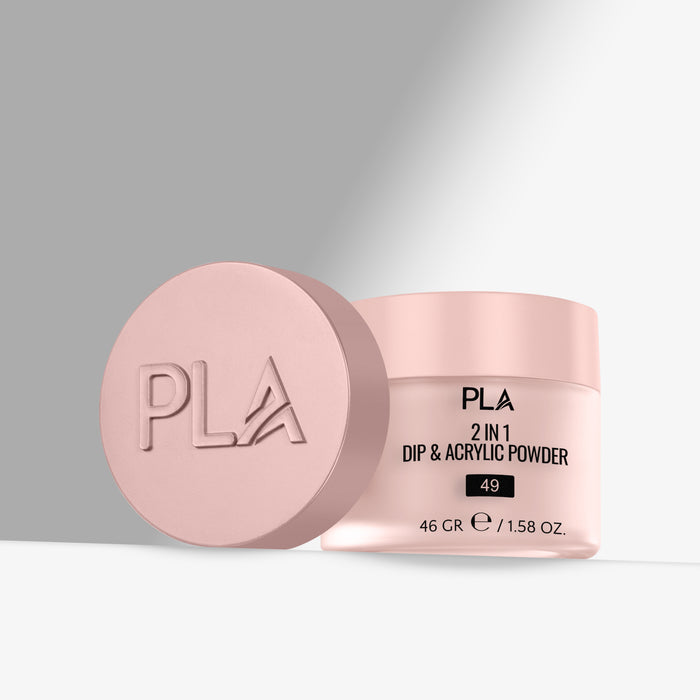 Pink container of PLA 2 in 1 Dip & Acrylic Powder on a gray background