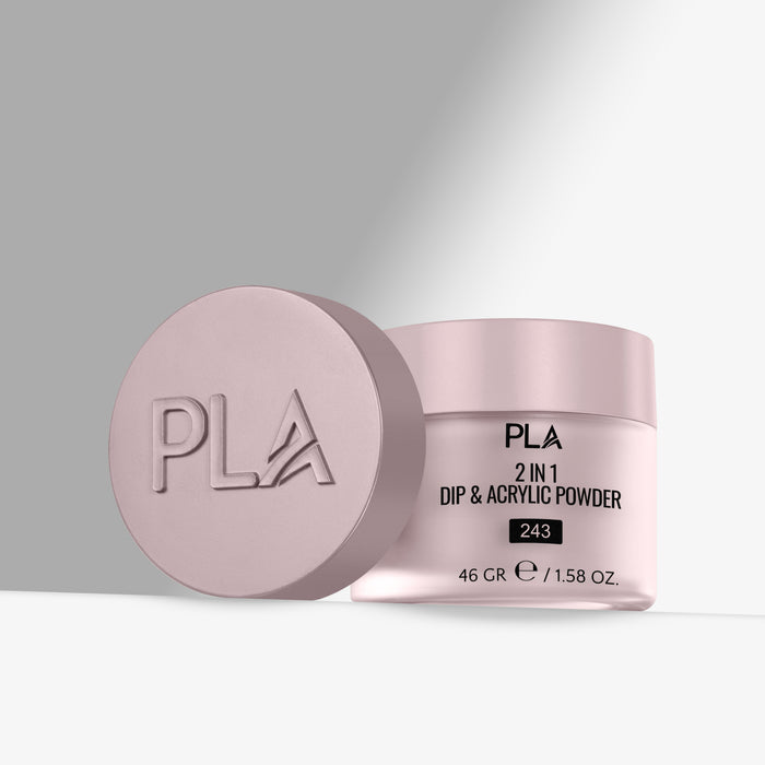 Pink container of PLA 2 in 1 Dip & Acrylic Powder on a light gray background