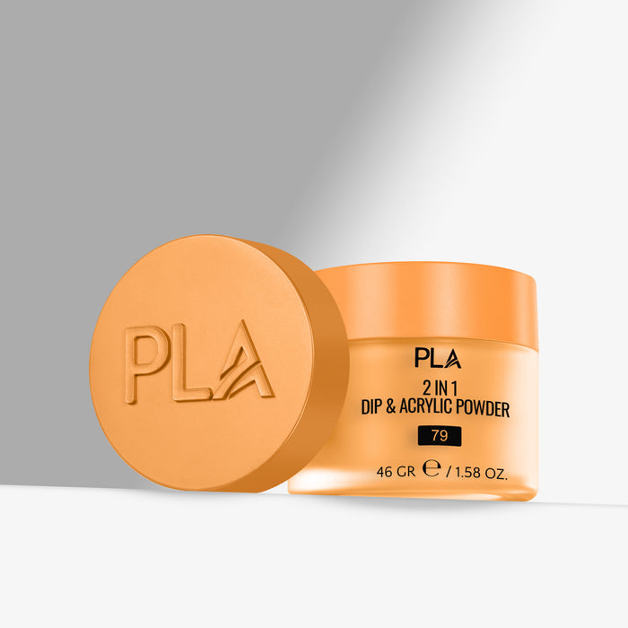 Orange jar of PLA 2 in 1 Dip & Acrylic Powder with lid on a gray background