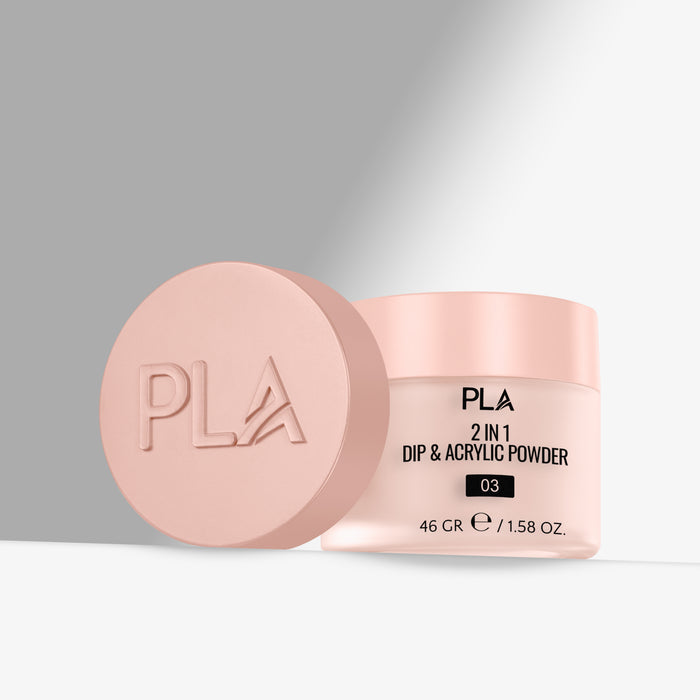 PLA 2 in 1 Dip & Acrylic Powder container on a gray background