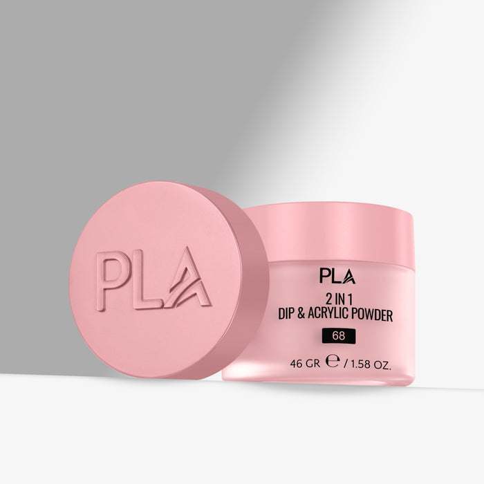 Pink jar of PLA 2 in 1 Dip & Acrylic Powder on a gray background