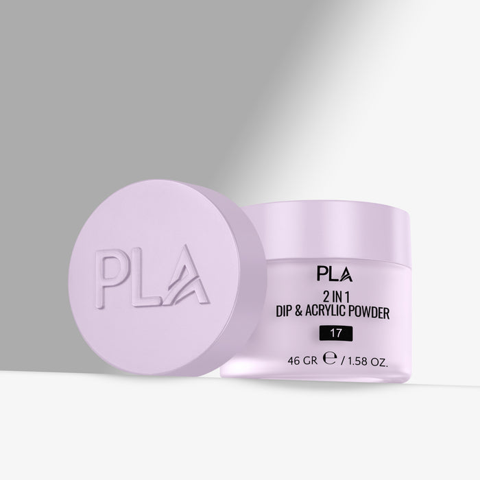 Purple container of PLA 2 in 1 Dip & Acrylic Powder on a gray background