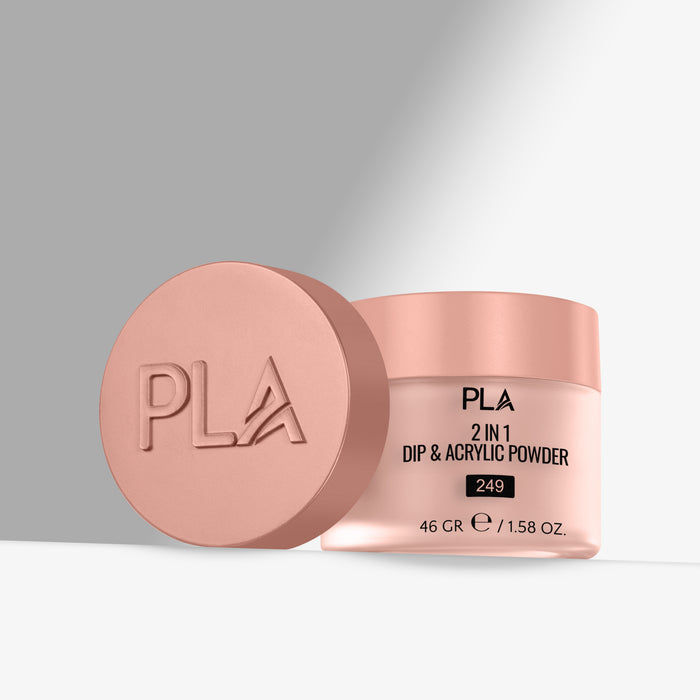 PLA 2 in 1 Dip & Acrylic Powder container with pink lid on a gray background