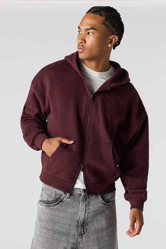 2-Way Zip-Up Boxy Fleece Hoodie