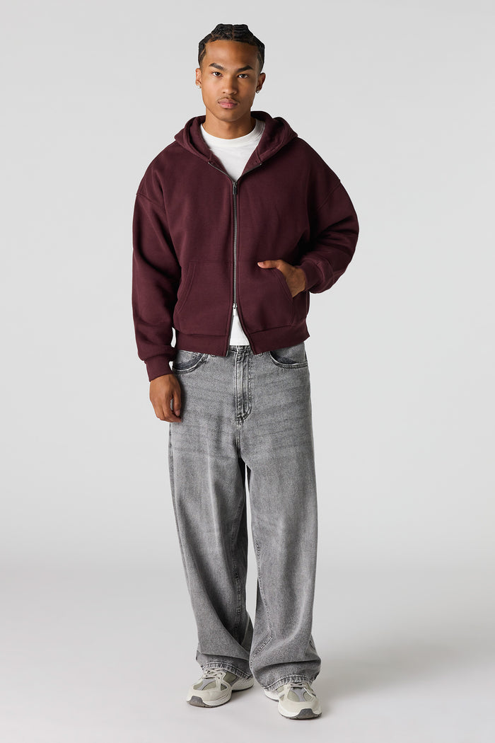 2-Way Zip-Up Boxy Fleece Hoodie