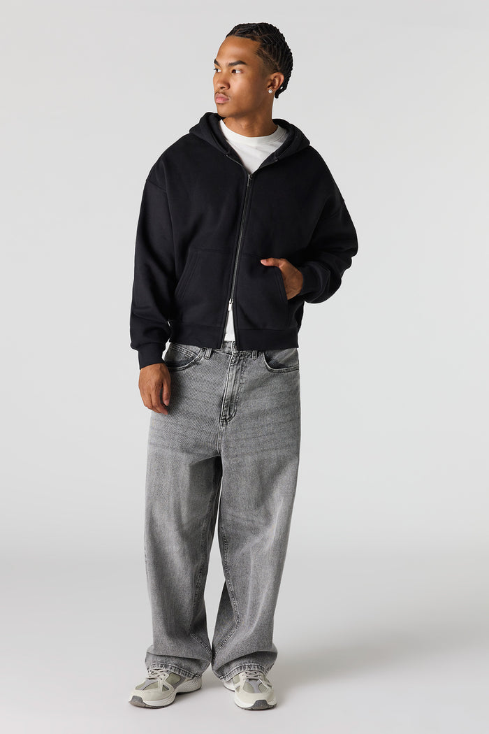 2-Way Zip-Up Boxy Fleece Hoodie
