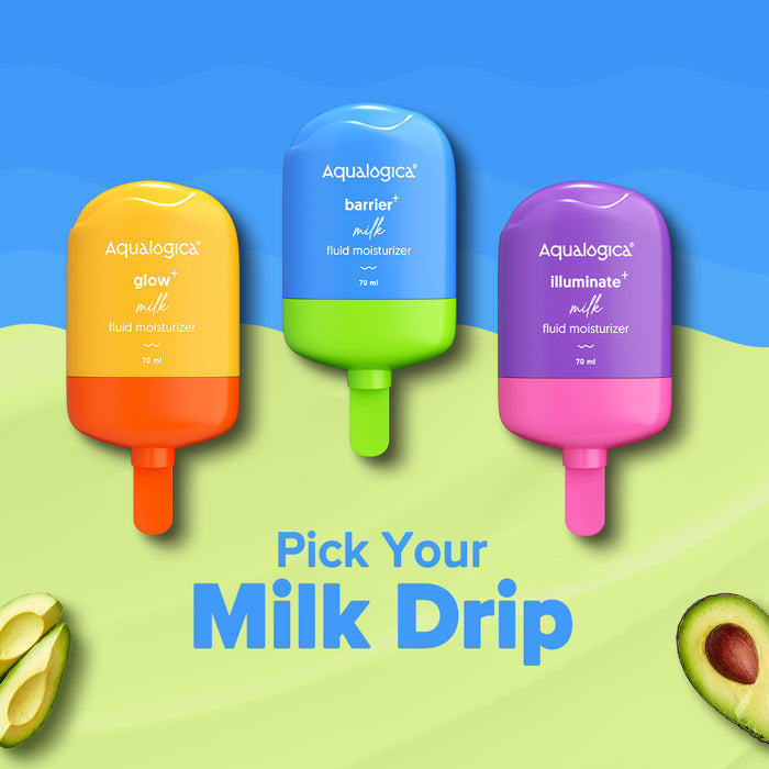 Milk Drip collection showing Glow, Barrier and Illuminate variants