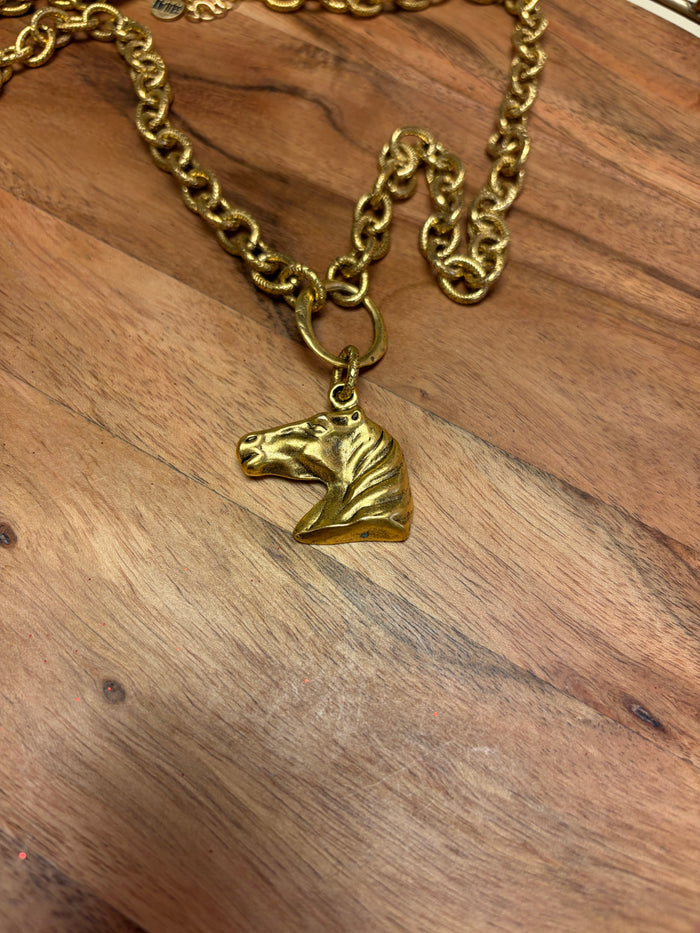 Lula 'n' Lee horsehead pendant necklace showing a detailed metal horse head charm on a chain.
