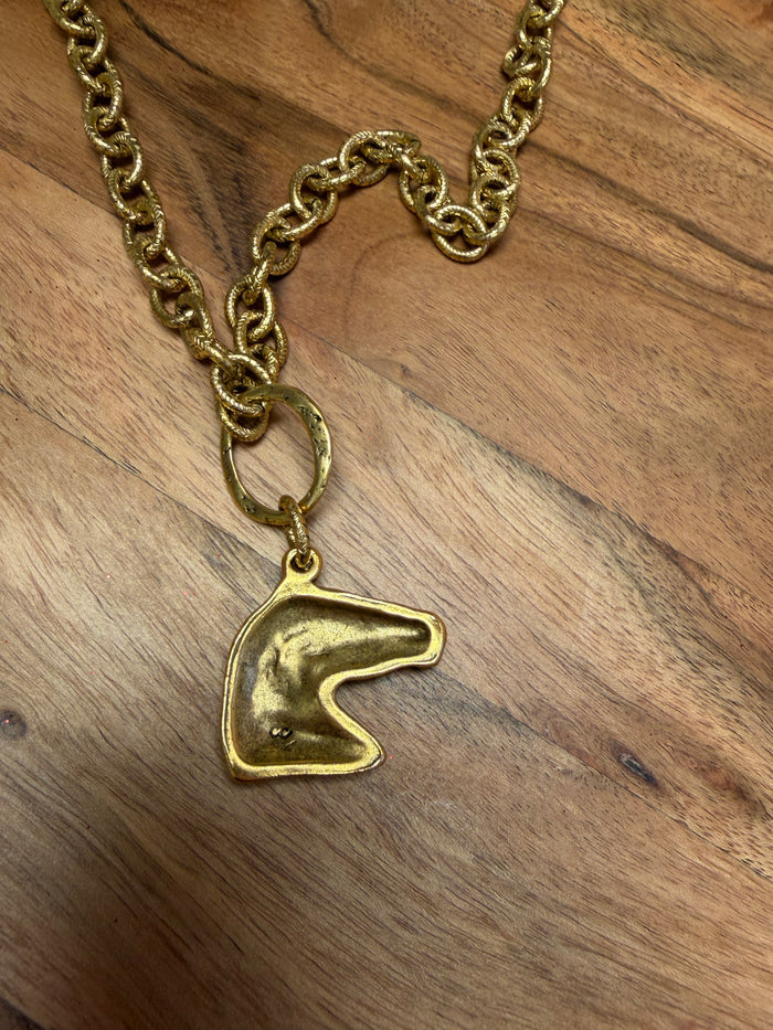 Lula 'n' Lee horsehead pendant necklace featuring a detailed horse head charm on a silver chain.