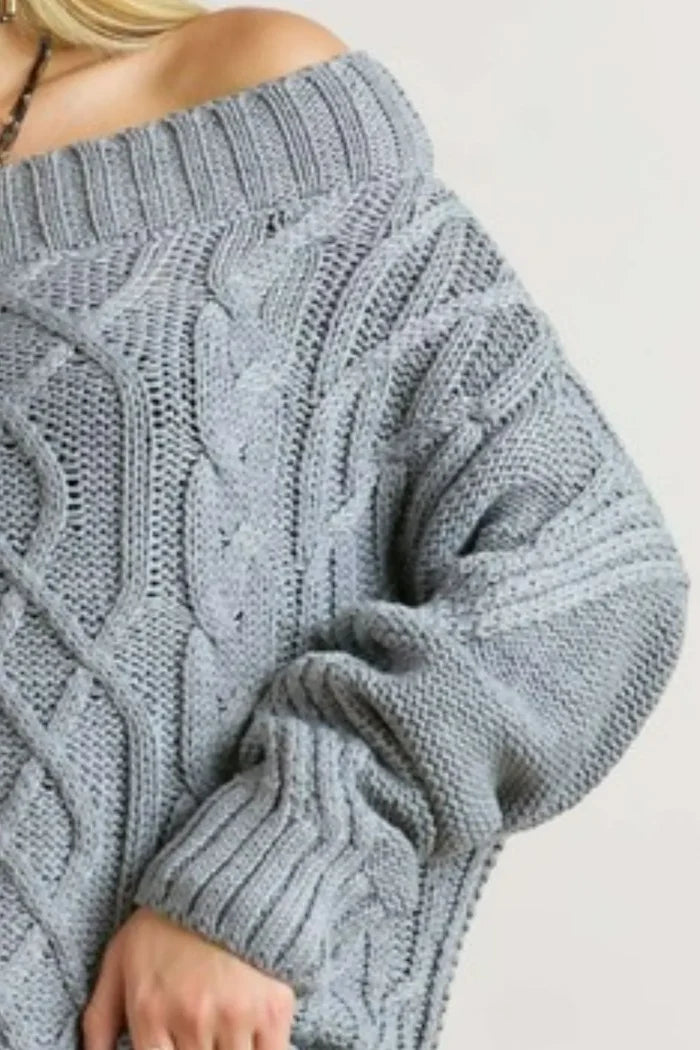 ADORA  Cable Knit Off Shoulder Sweater