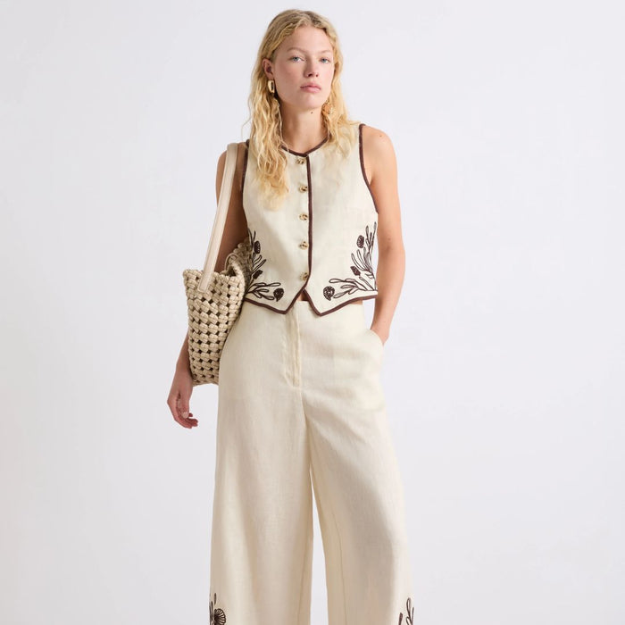 Aerovia Embroidered Linen Womens Waistcoat 2613151012200