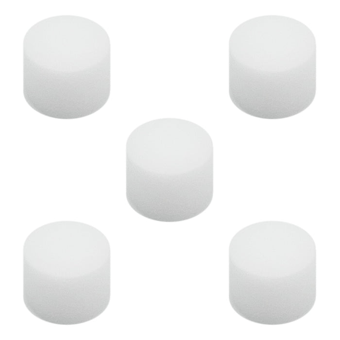 Five white cylindrical air filters for Rhythm Aura-LT Nebulizer Compressors.