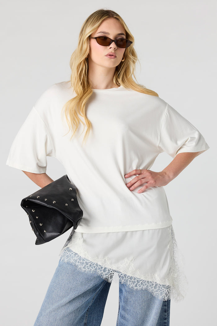 Asymmetrical Lace Hem T-Shirt