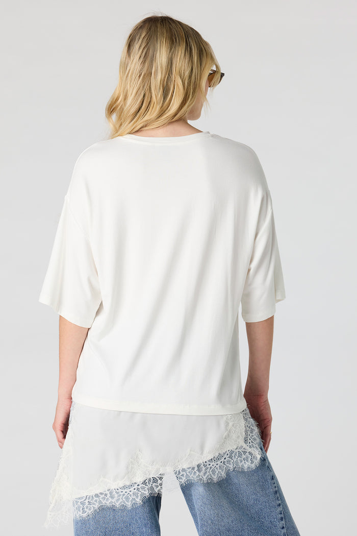 Asymmetrical Lace Hem T-Shirt
