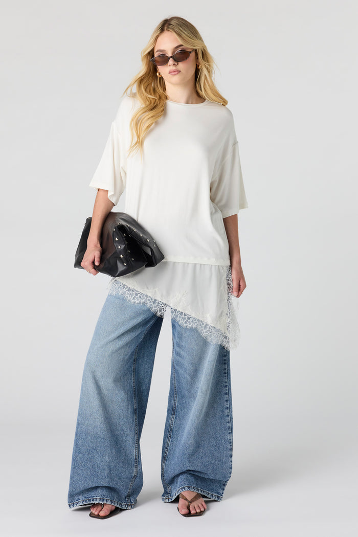 Asymmetrical Lace Hem T-Shirt