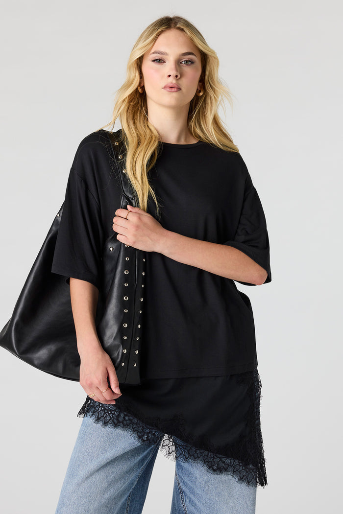 Asymmetrical Lace Hem T-Shirt