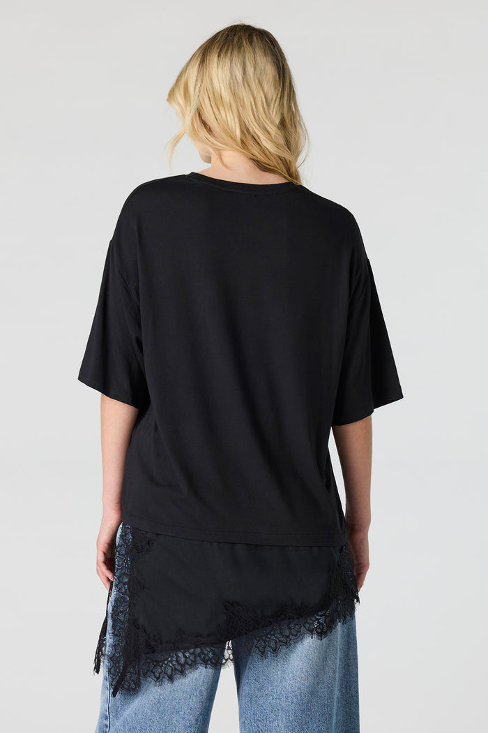 Asymmetrical Lace Hem T-Shirt