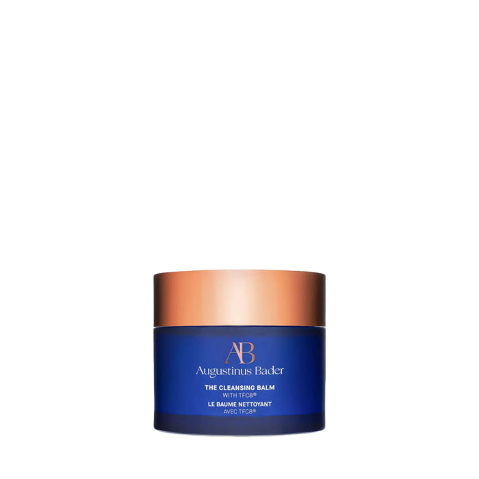 Augustinus Bader The Cleansing Balm jar with blue body and rose gold lid