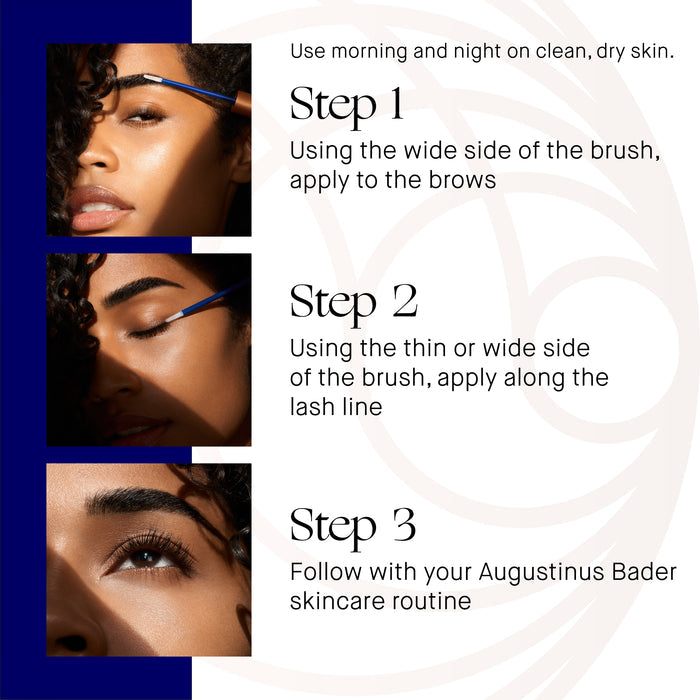 Augustinus Bader eyebrow and lash serum application steps with brush